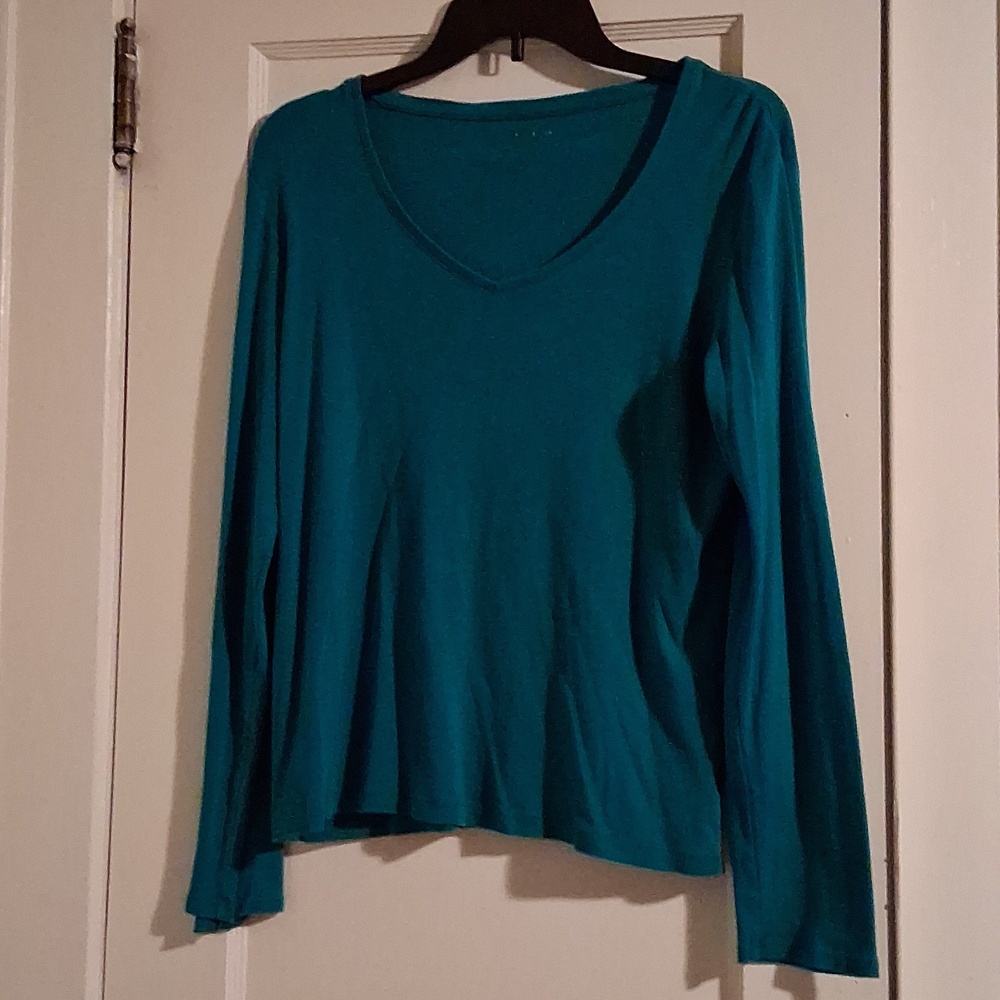 a.n.a Teal V-Neck Long Sleeve Top - Picture 3 of 6